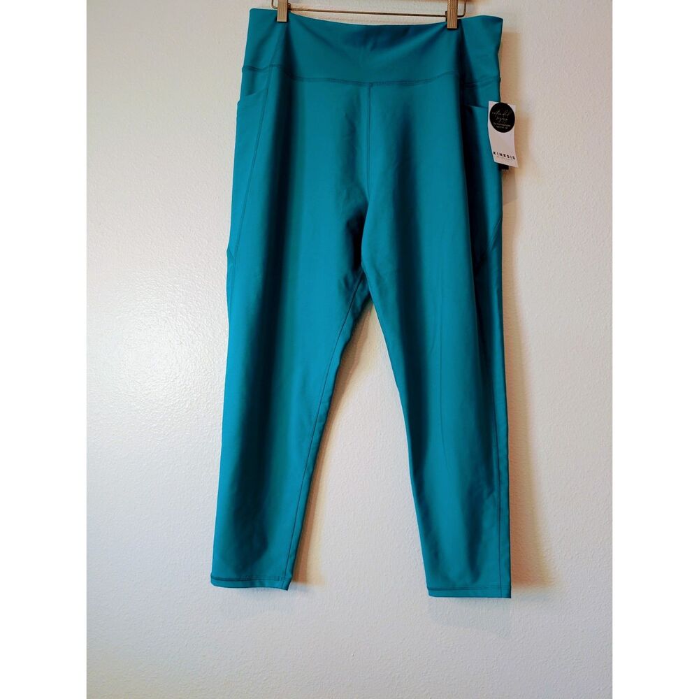 Kinesis Activewear Leggings Teal Blue High Rise Ankle Pocket Sz 2X - Picture 9 of 10